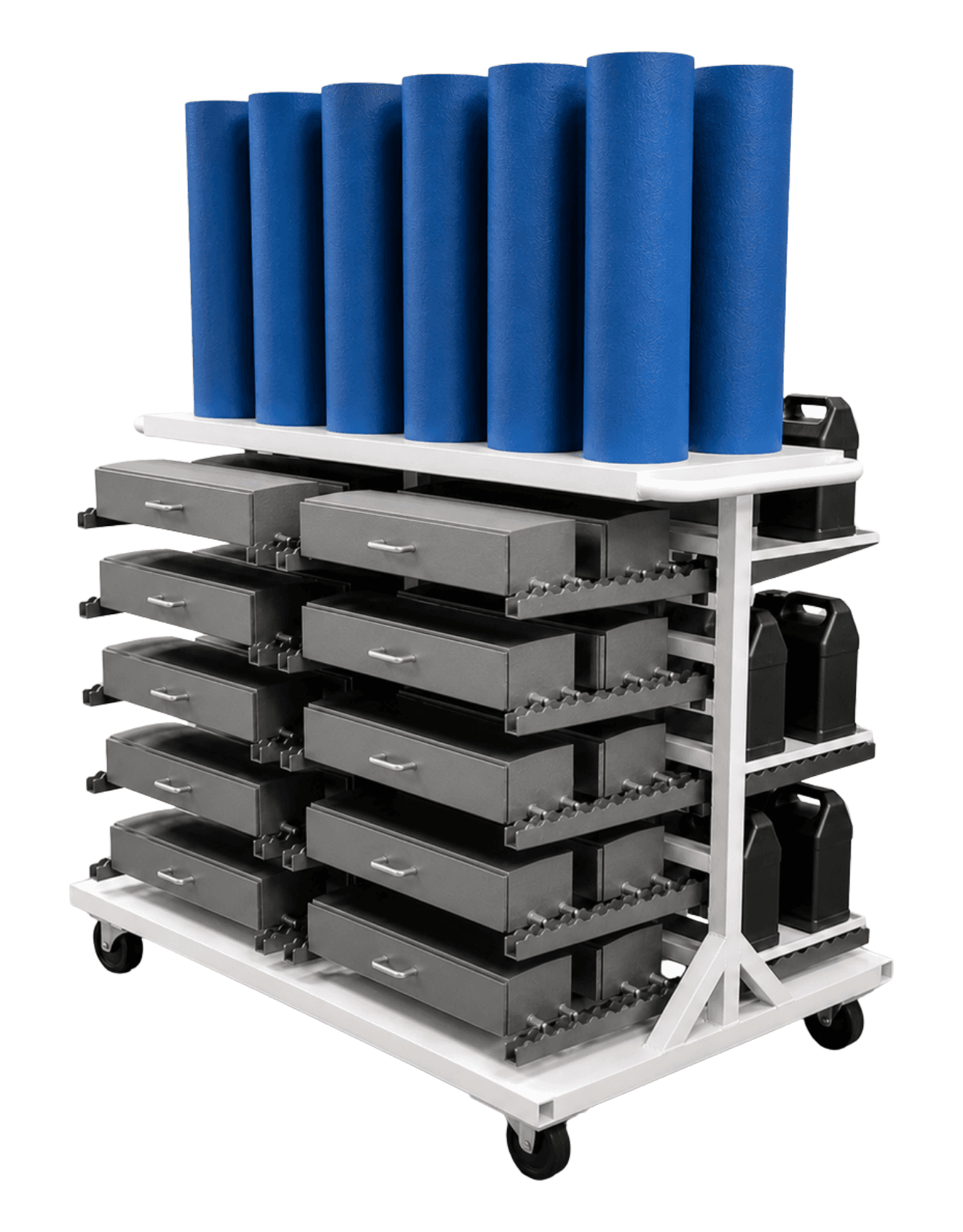 Flexopodz mobile job cart with sleeve storage and staging drawers