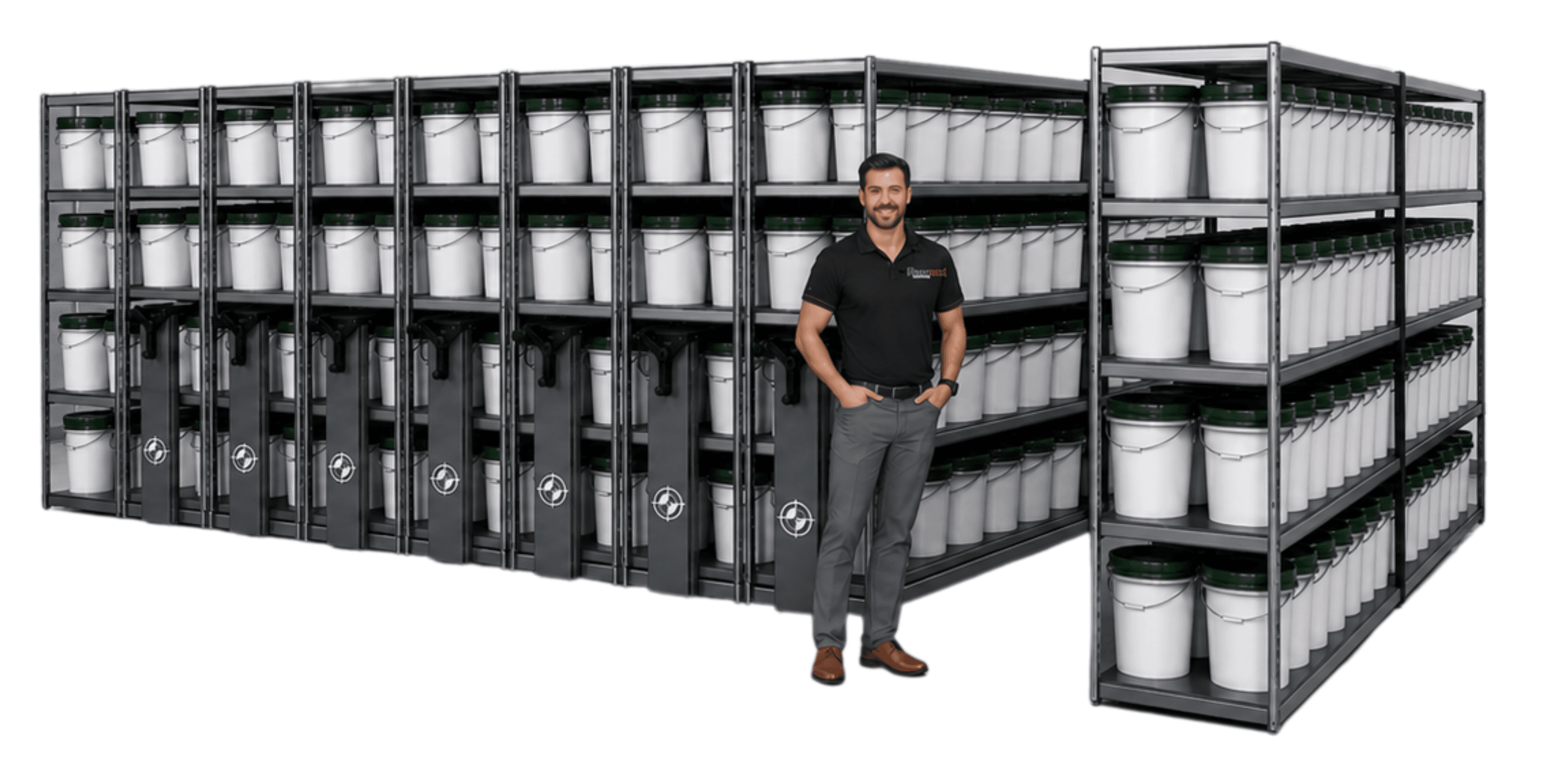 InkPodz ink storage room with organized ink pail shelving