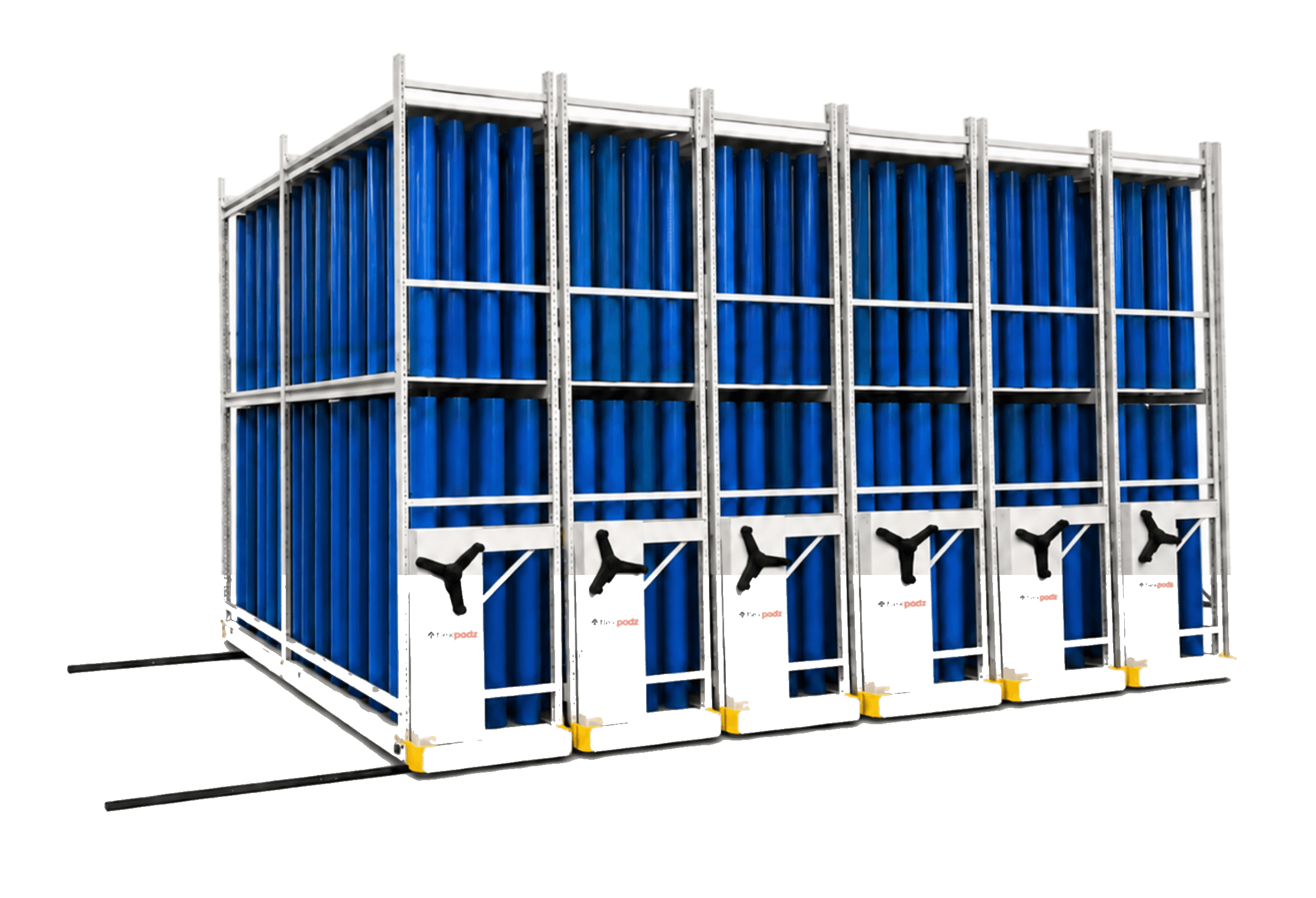 SleevePodz mobile sleeve storage system with blue sleeves
