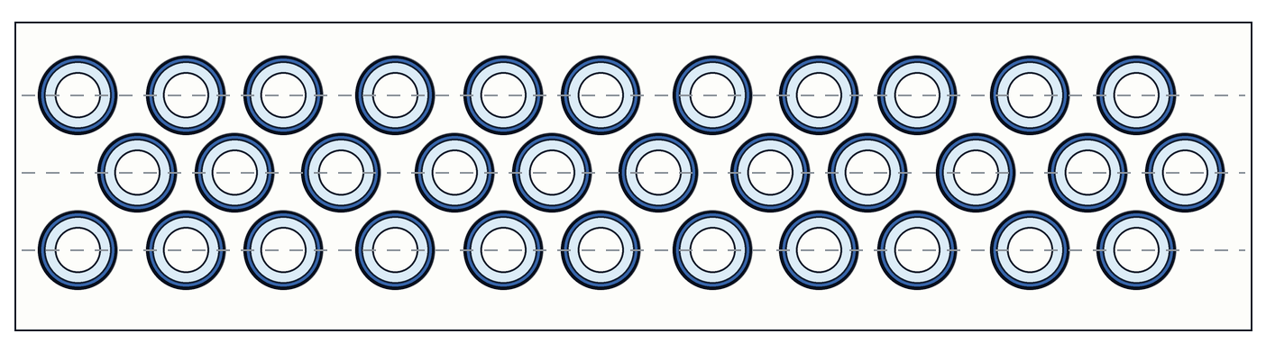 Overhead 2 foot by 8 foot competitor shelf layout showing the same 26 inch sleeves constrained by fixed channels.